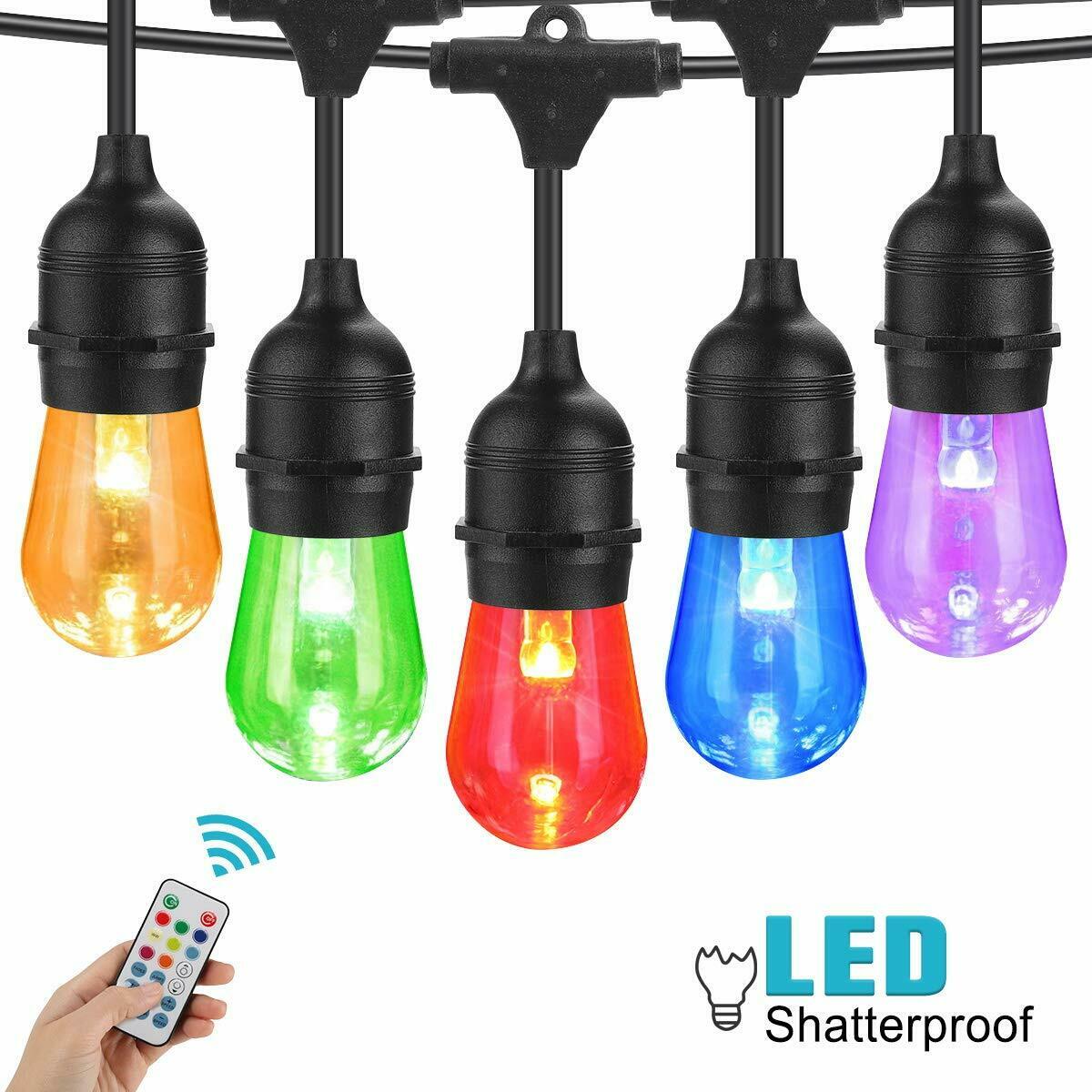 Colorful Outdoor String Lights 42ft Waterproof LED  RGB Patio Lights Remote Control