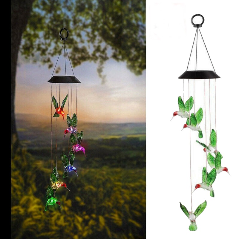 Hummingbird Wind Chime Solar Powered Color-Changing LED